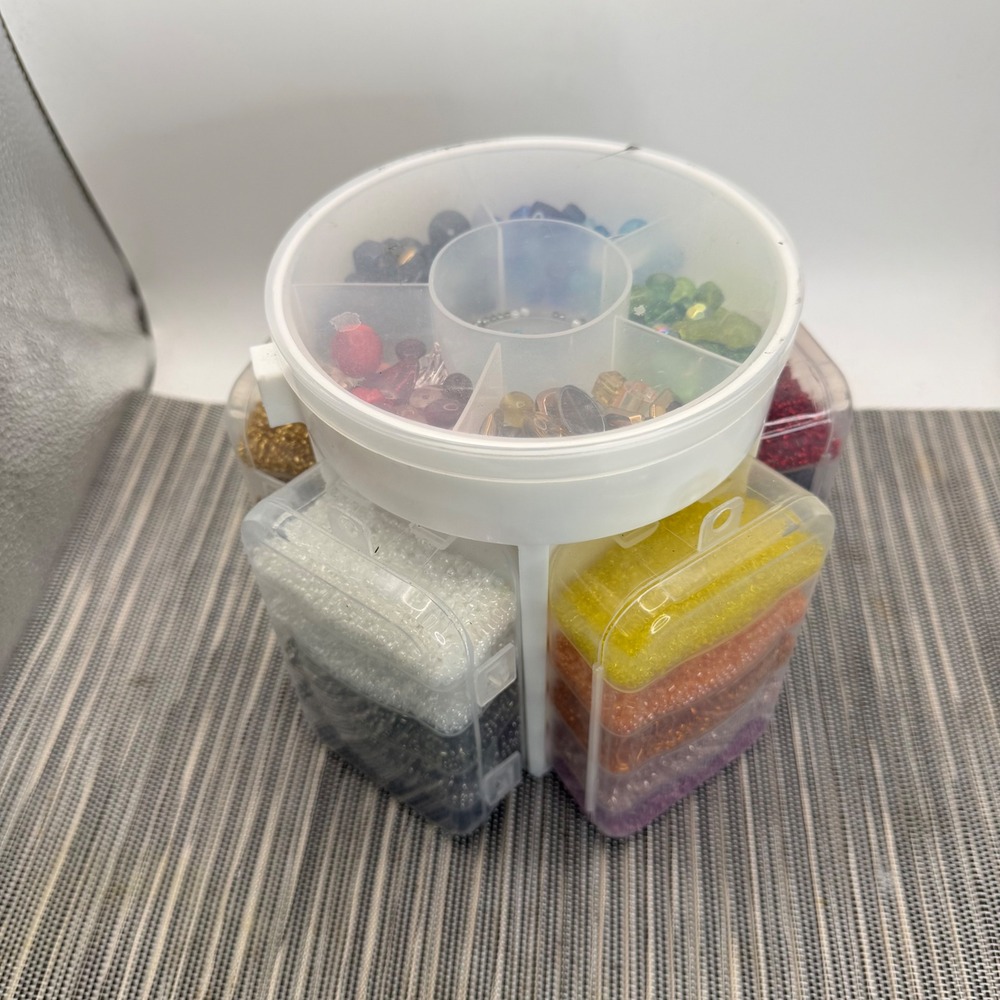 Rotating Bead Storage Organizer Carousel with Thousands of Glass Seed Beads Set